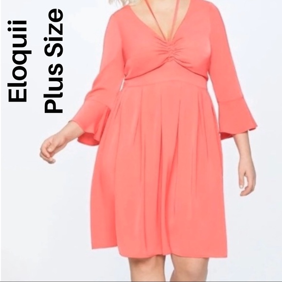 Eloquii NWT Coral Long Sleeve Bell Dress Plus Size - Picture 1 of 7